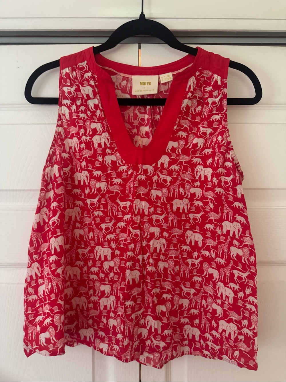 Maeve Anthropologie Melange sleeveless blouse with animal safari print